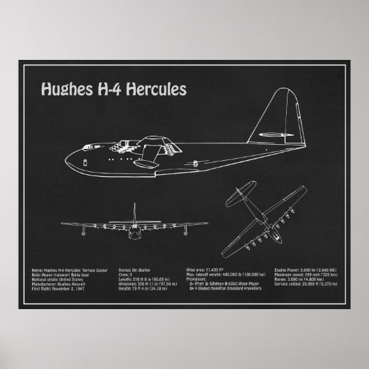 Hughes H-4 Hercules Spruce Goose - Vliegtuigplanne Poster (Voorkant)