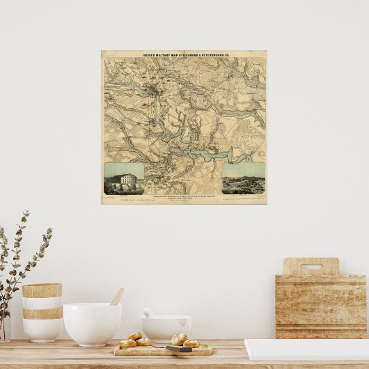 Hughes militaire kaart van Richmond en Petersburgh Poster (Keuken)