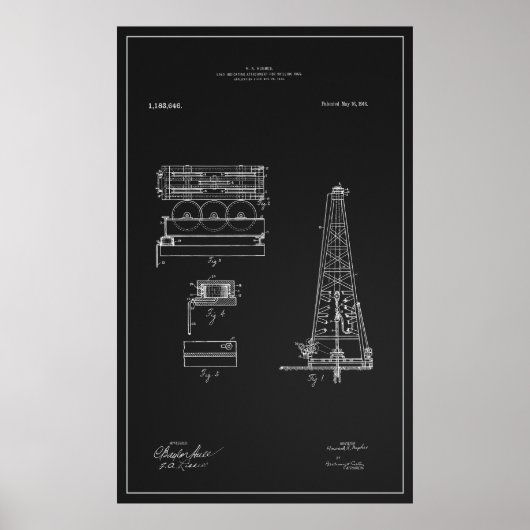 HUGHES TOOL COMPANY OIL DERRICK PATENT 1916 POSTER (Voorkant)
