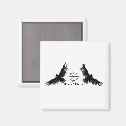 Hugin & Munin | Vegvisir | Odins Raben | schwarz Magneet (Voorkant / Achterkant)