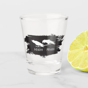 Huginn en Muninn Viking-raveninktattoo-ontwerp Shot Glas