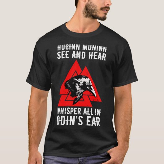 Huginn Muninn Odin Ravengod Wotan Thor T-shirt (Voorkant)