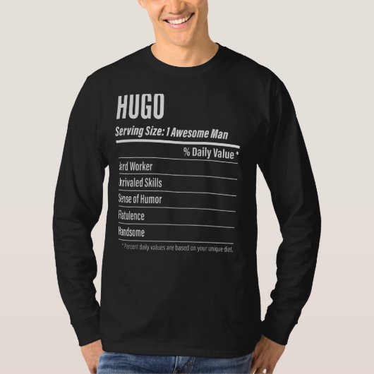 HUGO Serving Maat Voeding Etiket Calorieën T-shirt (Voorkant)
