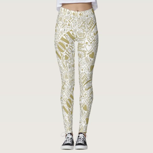 Hugs and Kisses Word Cloud Gold ID286 Leggings (Voorkant)