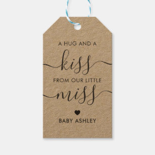 Hugs en Kiss van onze kleine Miss, Baby shower Cadeaulabel