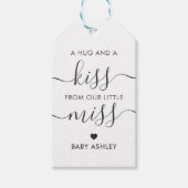 Hugs en Kiss van onze kleine Miss, Baby shower Cadeaulabel (Voorkant)
