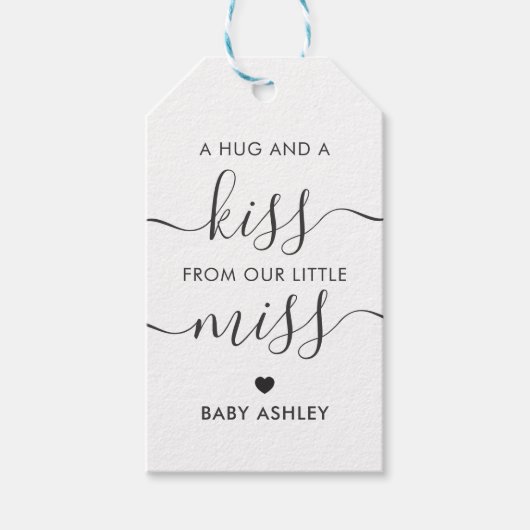Hugs en Kiss van onze kleine Miss, Baby shower Cadeaulabel (Voorkant)
