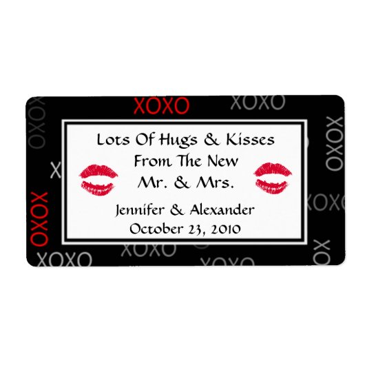 Hugs en Kisses Black Red Wedding for Labels (Voorkant)