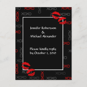 Hugs en Kisses Black Red Wedding Response Cards RSVP Kaartje