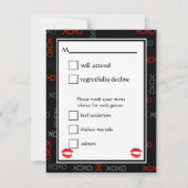 Hugs en Kisses Black Red Wedding Response Cards RSVP Kaartje (Achterkant)