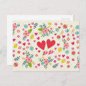 Hugs en Kisses - Bloemen en hart Briefkaart (Voorkant / Achterkant)