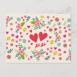 Hugs en Kisses - Bloemen en hart Briefkaart