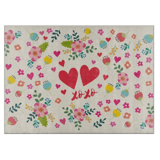 Hugs en Kisses - Bloemen en hart Snijplank (Voorkant)