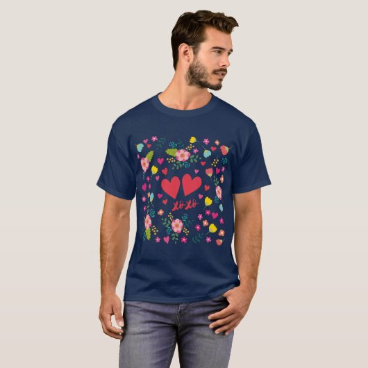 Hugs en Kisses - Bloemen en hart T-shirt (Voorkant volledig)