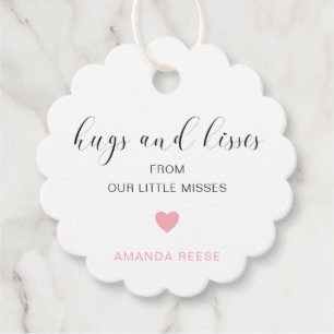 Hugs en Kisses Cute Pink Heart Girl Baby shower Bedankjes Labels