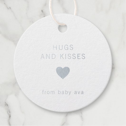 Hugs en Kisses Cute Silver Foil Baby shower Bedankjes Labels (Voorkant)
