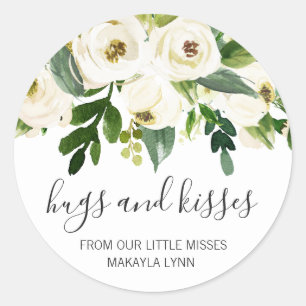 Hugs en Kisses Elegant Floral Girl Baby shower Ronde Sticker