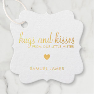 Hugs en Kisses Heart Gold Foil Boy Baby shower Bedankjes Labels