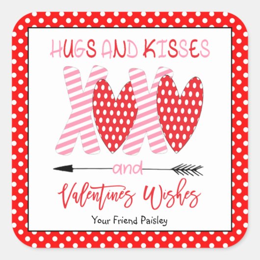 Hugs en Kisses Kinder Valentijnse trekkers Vierkante Sticker (Voorkant)