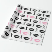 Hugs en Kisses Lip Print Wrapping Paper Cadeaupapier (Uitgerold)