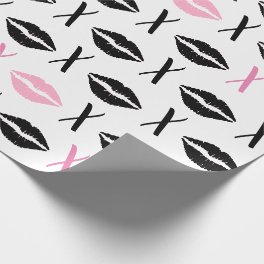 Hugs en Kisses Lip Print Wrapping Paper Cadeaupapier (Hoek)
