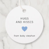 Hugs en Kisses Modern Blue Boy Baby shower Bedankjes Labels (Voorkant)