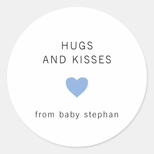 Hugs en Kisses Modern Blue Boy Baby shower Ronde Sticker (Voorkant)
