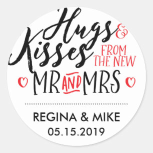 Hugs en Kisses New Mr en Mrs Love and Heart Ronde Sticker