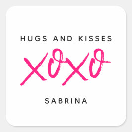 Hugs en Kisses Pink & Black Valentijnsdag Vierkante Sticker