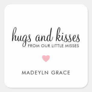 Hugs en Kisses Pink Heart Girl Cute Baby shower Vierkante Sticker