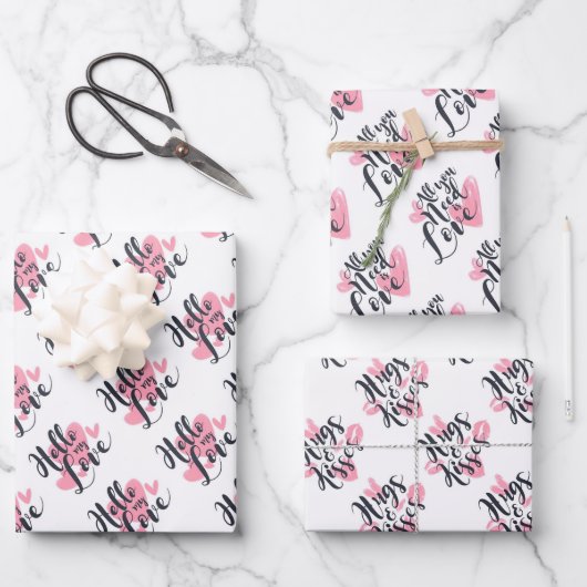 Hugs en Kisses Typografie Inpakpapier Vel (Voorkant)