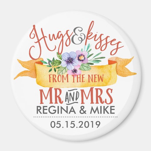 Hugs en Kisses uit de New Mr en Mrs Floral Magneet (Voorkant)
