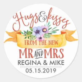 Hugs en Kisses uit de New Mr en Mrs Floral Ronde Sticker