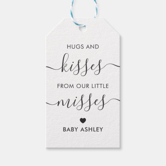 Hugs en Kisses uit onze kleine Misses, New Baby Cadeaulabel (Voorkant)