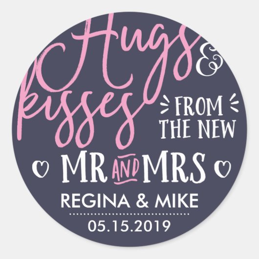 Hugs en Kisses van de nieuwe Mr en Mrs. Ronde Sticker (Voorkant)