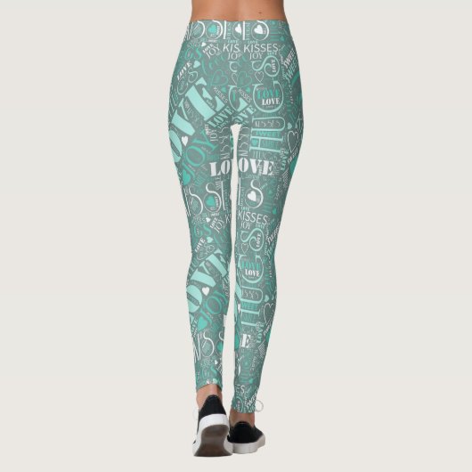 Hugs en Kisses Word Cloud Blauwgroen ID286 Leggings (Achterkant)