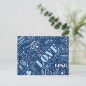 Hugs en Kisses Word Cloud Blue ID286 Briefkaart (Staand voorkant)