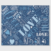 Hugs en Kisses Word Cloud Blue ID286 Cadeaupapier (Vlak)