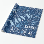 Hugs en Kisses Word Cloud Blue ID286 Cadeaupapier (Uitgerold)