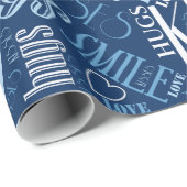 Hugs en Kisses Word Cloud Blue ID286 Cadeaupapier (Rol Hoek)