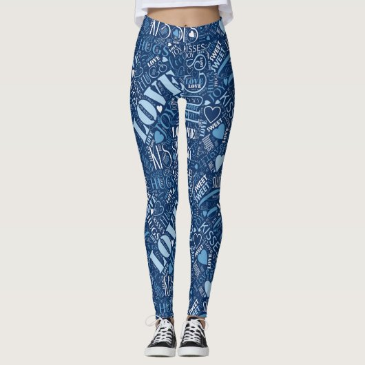 Hugs en Kisses Word Cloud Blue ID286 Leggings (Voorkant)