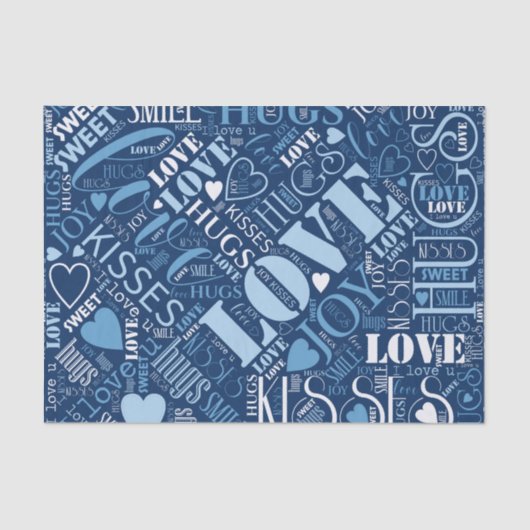 Hugs en Kisses Word Cloud Blue ID286 Tissuepapier (Voorkant)