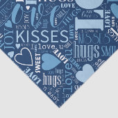Hugs en Kisses Word Cloud Blue ID286 Tissuepapier (Detail)