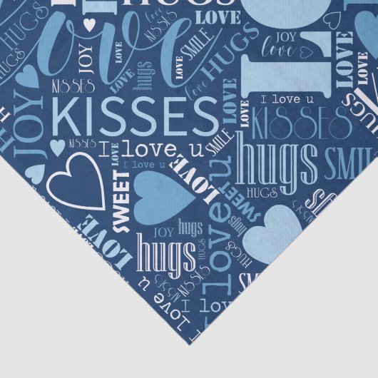 Hugs en Kisses Word Cloud Blue ID286 Tissuepapier (Detail)