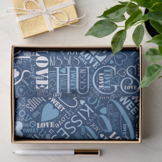Hugs en Kisses Word Cloud Blue ID286 Tissuepapier (Geschenk)