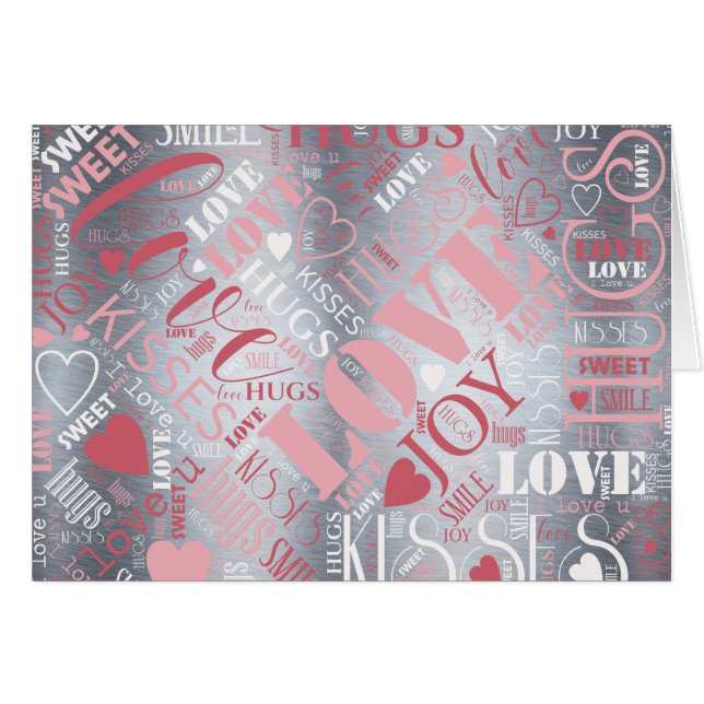 Hugs en Kisses Word Cloud Pink/Silver ID286 (Voorkant Horizontaal)