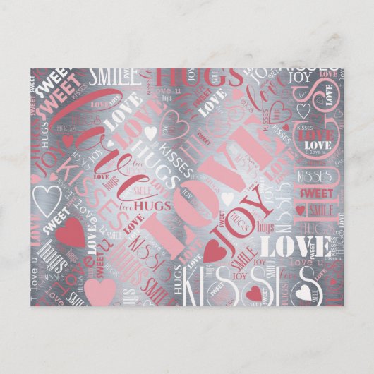 Hugs en Kisses Word Cloud Pink/Silver ID286 Briefkaart (Voorkant)