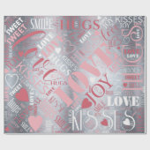 Hugs en Kisses Word Cloud Pink/Silver ID286 Cadeaupapier (Vlak)