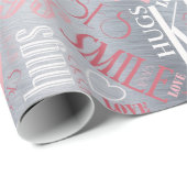Hugs en Kisses Word Cloud Pink/Silver ID286 Cadeaupapier (Rol Hoek)