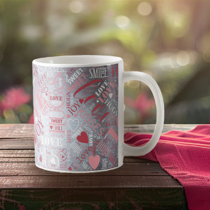 Hugs en Kisses Word Cloud Pink/Silver ID286 Koffiemok